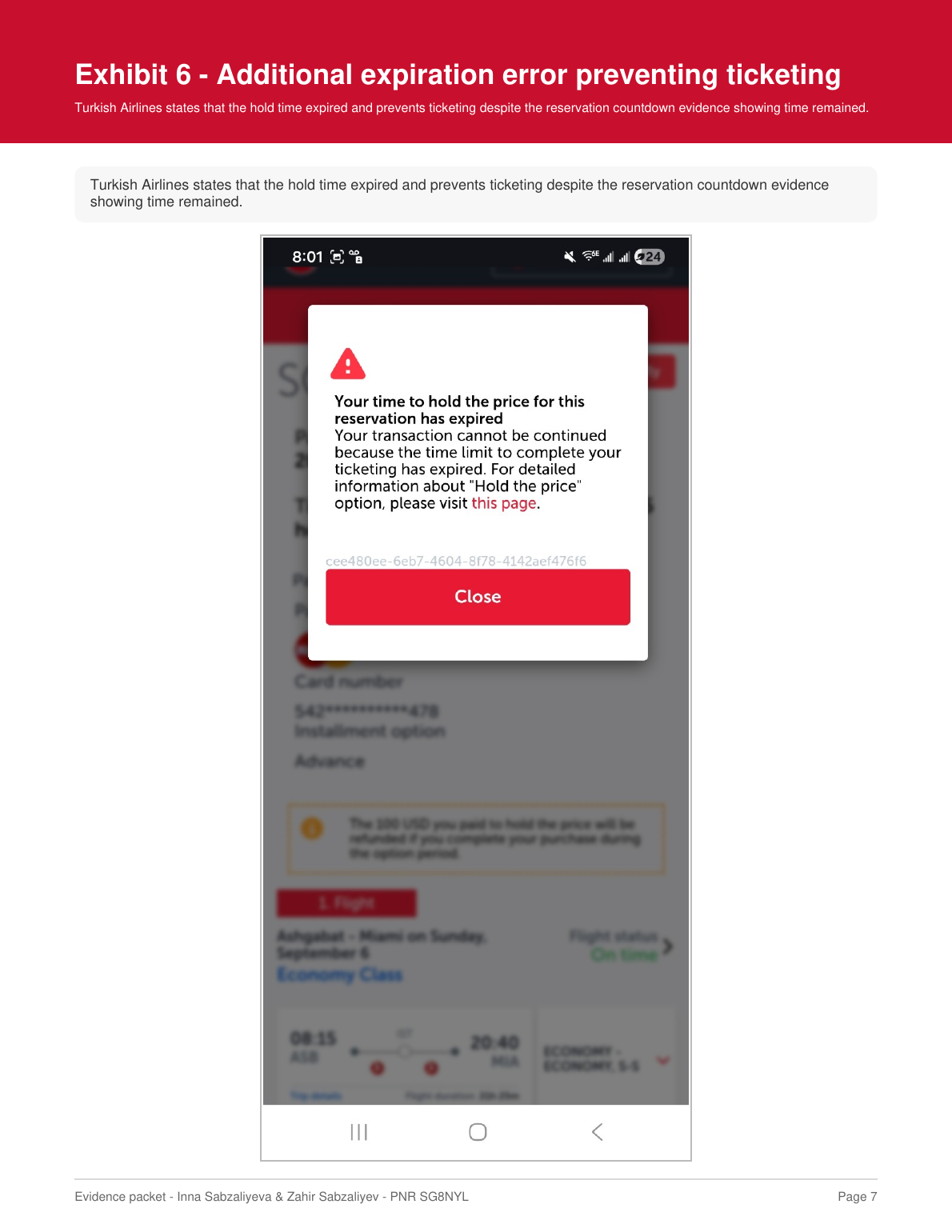 Additional Turkish Airlines hold price expired error
